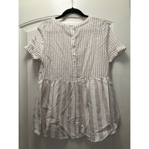 Anthropologie 11.1 Tylho Women’s Vintage Stripe Peplum Top Size M Beige White - Picture 5 of 5